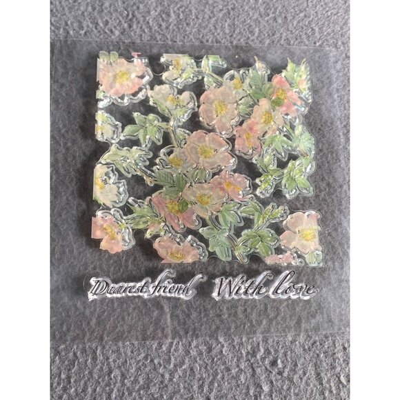 Clear Floral Stamp With "Dearest Friend" & "With Love" Texts Crafting Card Makin - Picture 1 of 3